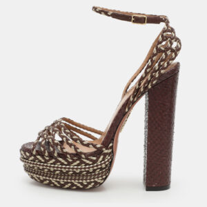 Aquazzura Brown/Light Gold Braided Leather Cozumel Platform Sandals Size 36.5