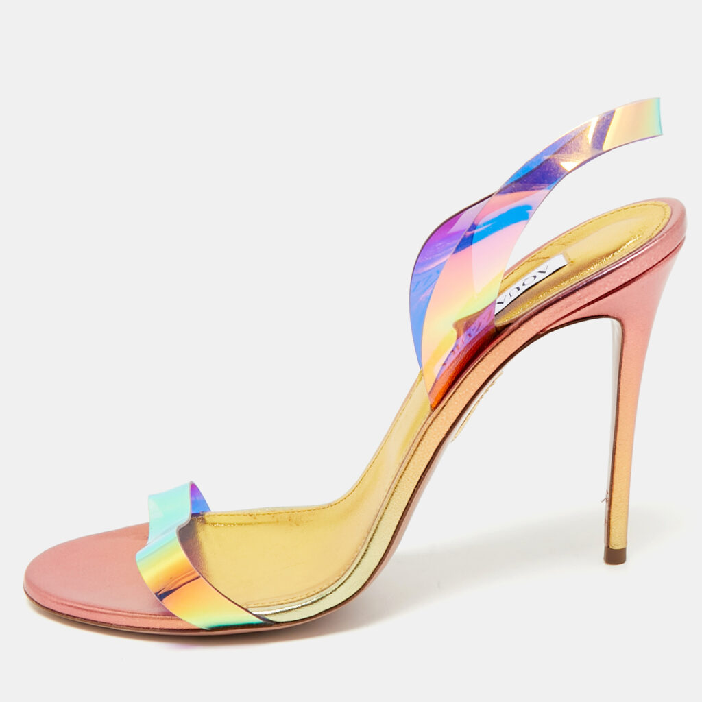 luxury-women-aquazzura-used-shoes-p1166103-008 Aquazzura Multicolor PVC So Nude Slingback Sandals Size 41