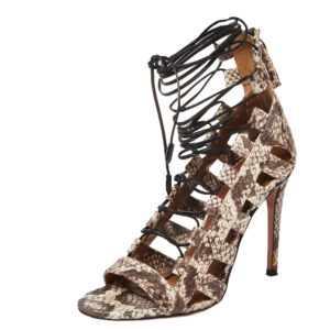 Aquazzura Brown/Beige Python Amazon Lace Up Open Toe Sandals Size 36