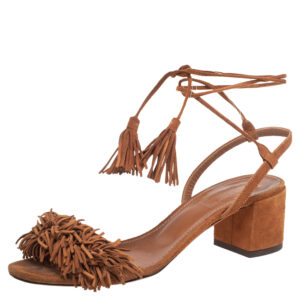 Aquazzura Brown Suede Wild Thing Ankle-Wrap Sandals Size 36