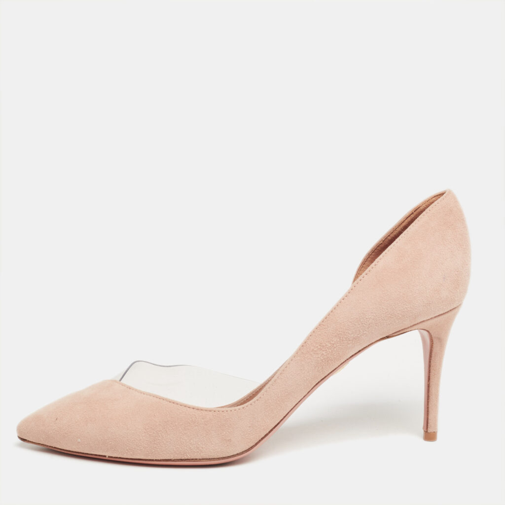 luxury-women-aquazzura-used-shoes-p628943-002 Aquazzura Beige Suede and PVC Eclipse Pumps Size 36.5