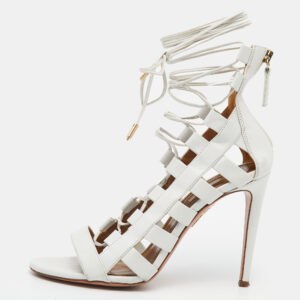 Aquazzura White Leather Amazon Lace-up Sandals Size 37.5