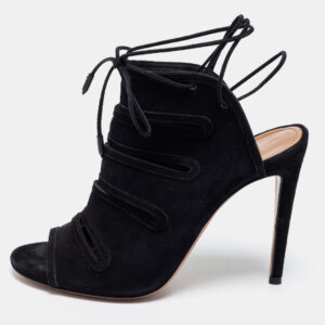 Aquazzura Black Suede Sloane Cut Out Tie Up Sandals Size 38