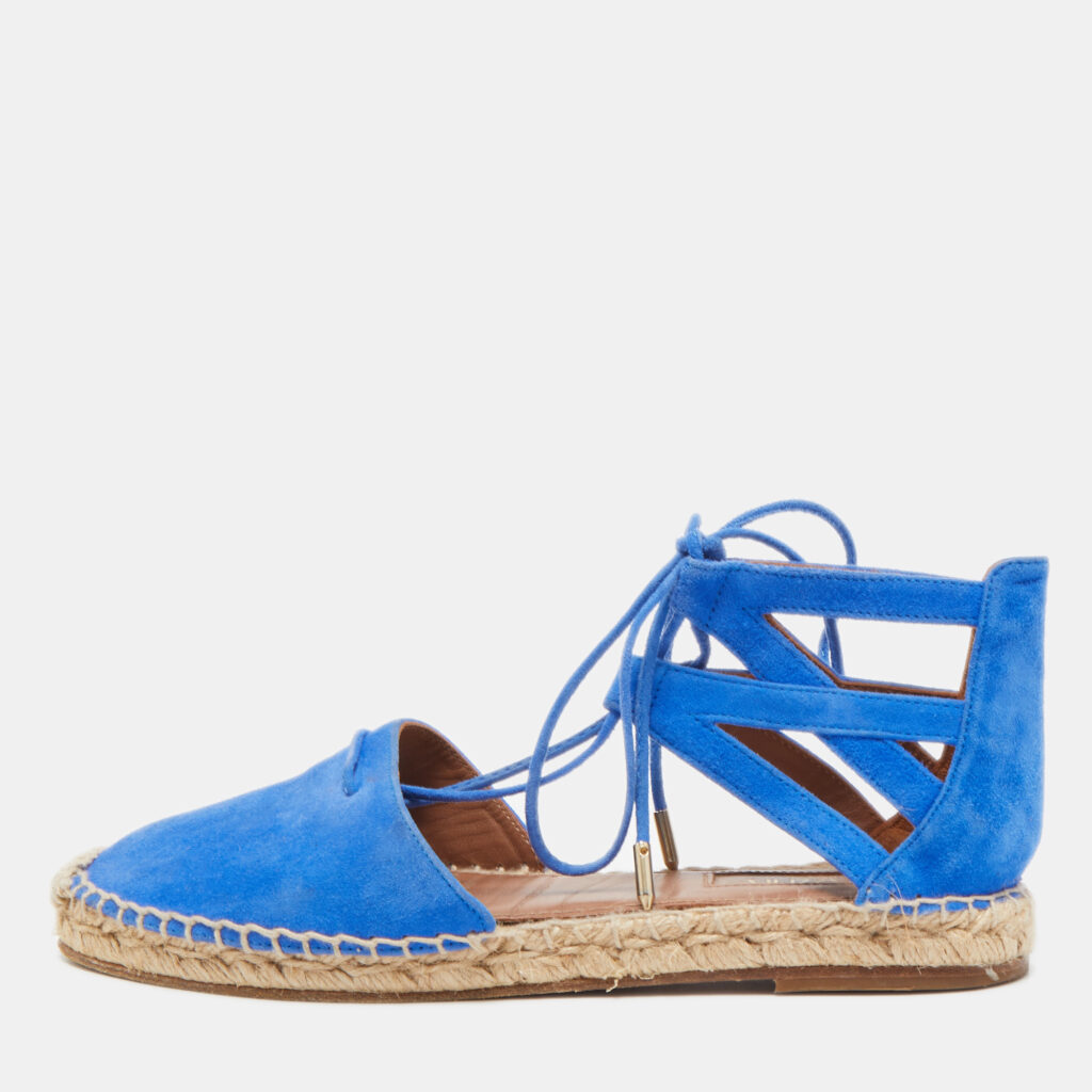 luxury-women-aquazzura-used-shoes-p808564-001 Aquazzura Blue Suede Belgravia Espadrille Flats Size 36.5