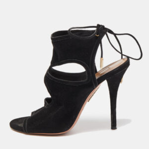 Aquazzura Black Suede Tie Up Strap Sandals Size 37