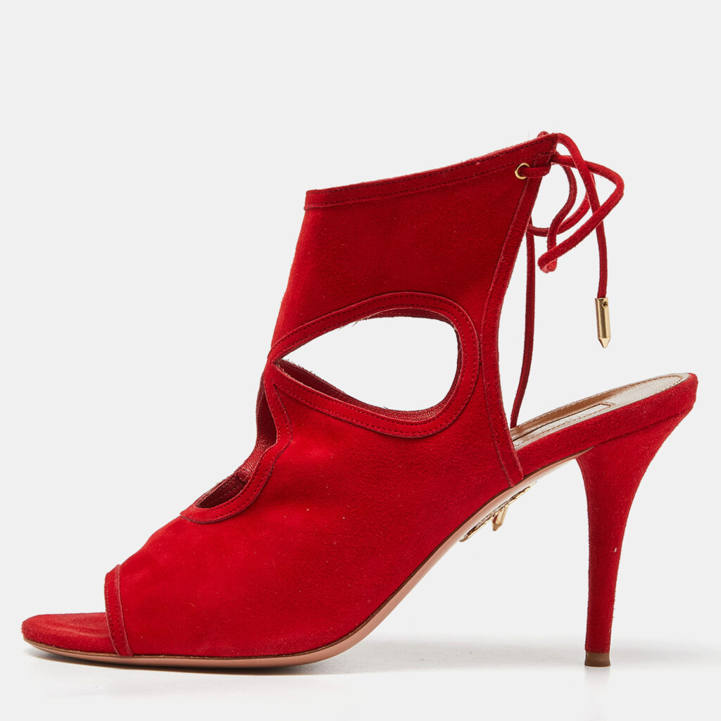 luxury-women-aquazzura-used-shoes-p934856-010 Aquazzura Red Suede Sexy Thing Cutout Sandals Size 40