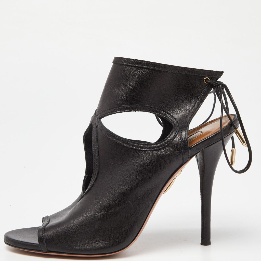 luxury-women-aquazzura-used-shoes-p946046-009 Aquazzura Black Leather Sexy Thing Sandals Size 37.5