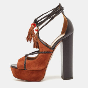 Aquazzura Black/Brown Suede and Leather Ankle Sandals Size 38.5