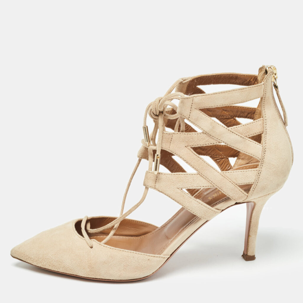luxury-women-aquazzura-used-shoes-p978243-001 Aquazzura Beige Suede Belgravia Pumps Size 37