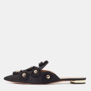 Aquazzura Black Canvas Sunflower Mules Size 36