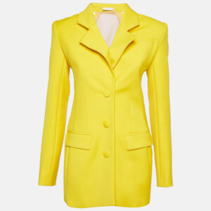AREA Yellow Wool Crystal Back Open Back Mini Blazer Dress XS/S