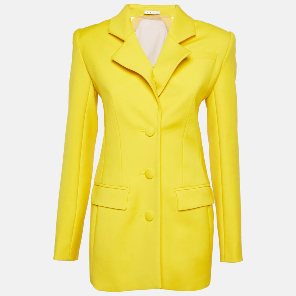 luxury-women-area-used-clothes-p1155622-001 AREA Yellow Wool Crystal Back Open Back Mini Blazer Dress XS/S