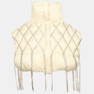 Area X Dingyun Zhang Cream Crystal Embellished Nylon Quilted Down Puffer Waistcoat M