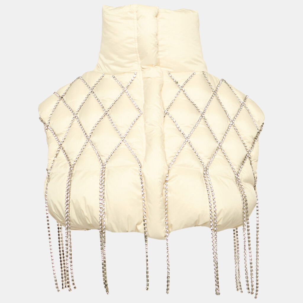 luxury-women-area-used-clothes-p1156527-008 Area X Dingyun Zhang Cream Crystal Embellished Nylon Quilted Down Puffer Waistcoat M