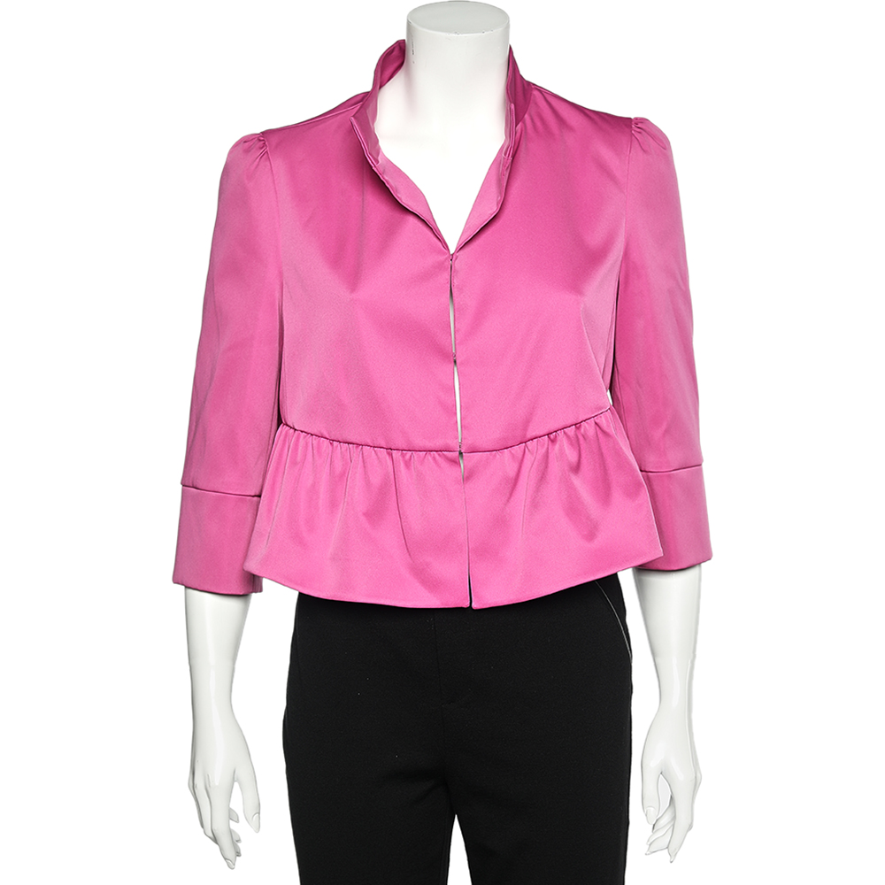 luxury-women-armani-collezioni-new-clothes-p569969-002-2 Armani Collezioni Pink Sateen Ruffled Cropped Jacket L