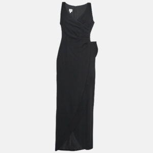 Armani Collezioni Black Crepe Pleated Faux Wrap Maxi Dress M