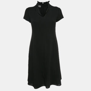 Armani Collezioni Black Crepe Wool Flared Short Dress XS