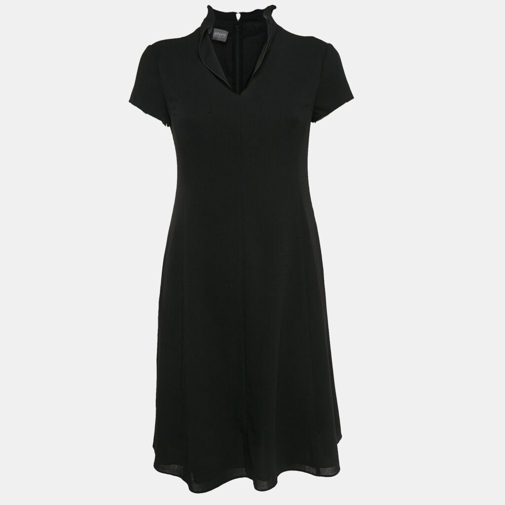 Armani Collezioni Black Crepe Wool Flared Short Dress XS
