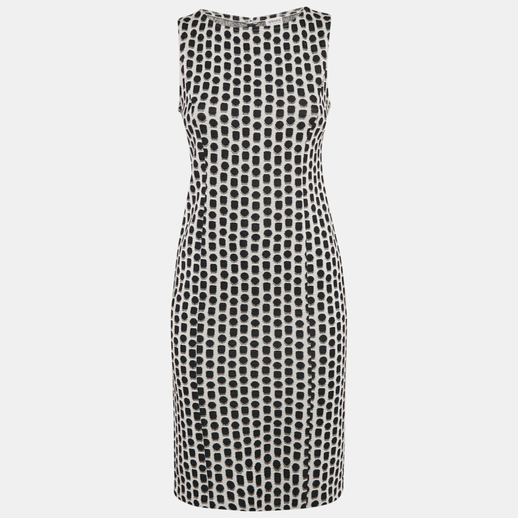 luxury-women-armani-collezioni-used-clothes-p1088747-004 Armani Collezioni White/Black Patterned Jacquard Knit Sleeveless Short Dress S