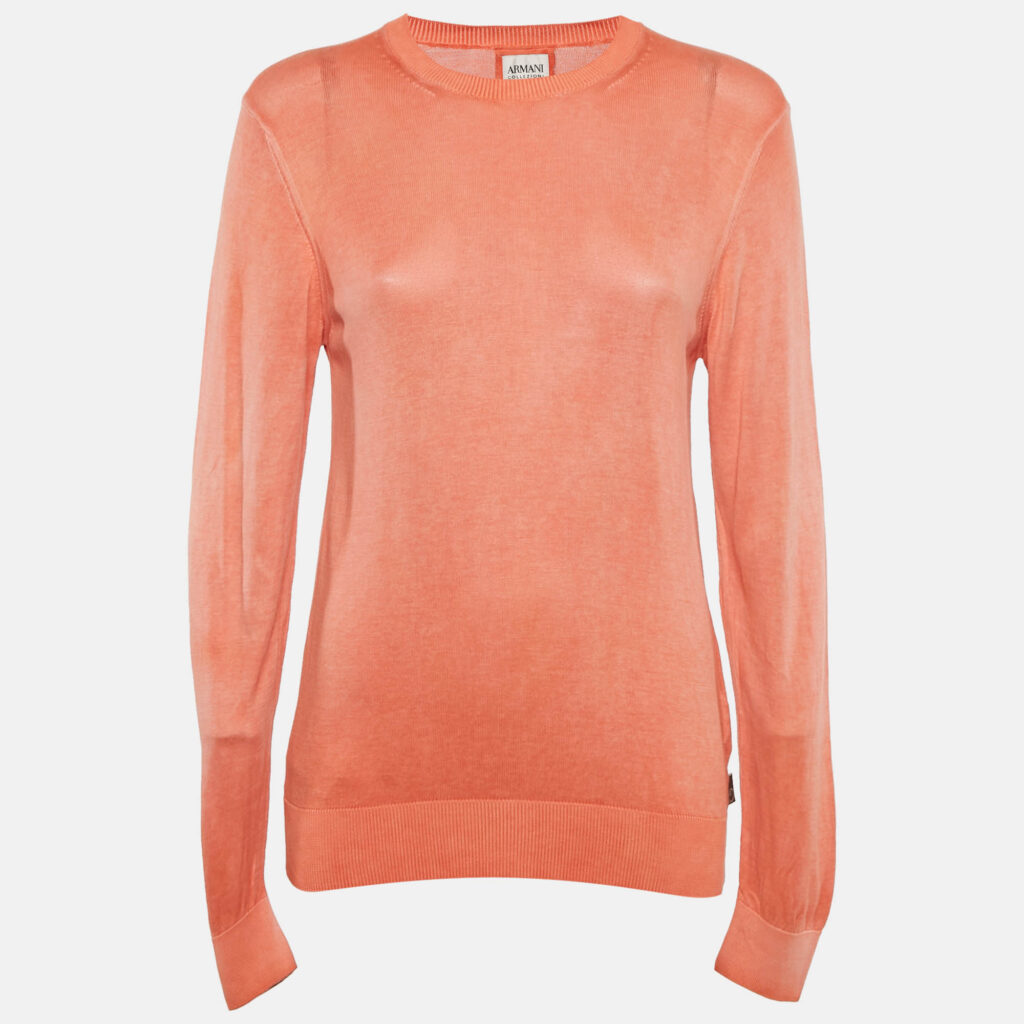 luxury-women-armani-collezioni-used-clothes-p1109287-001 Armani Collezioni Coral Orange Full Sleeve Crew Neck Sweater L