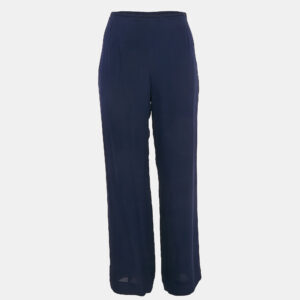 Armani Collezioni Navy Blue Silk Wide-Leg Pants M
