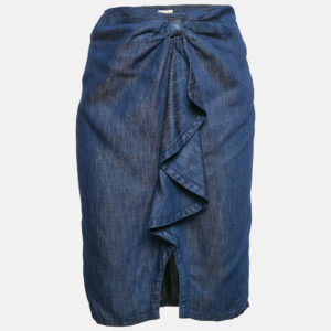 Armani Collezioni Blue Denim Ruffled Midi Skirt S