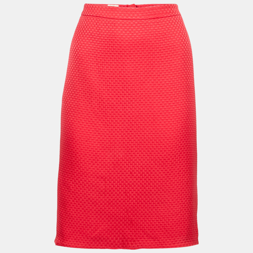 luxury-women-armani-collezioni-used-clothes-p1154978-001 Armani Collezioni Red Checked Pattern Silk Knee-Length Skirt L