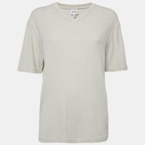 Armani Collezioni Stripe Grey Knit V-Neck Top L