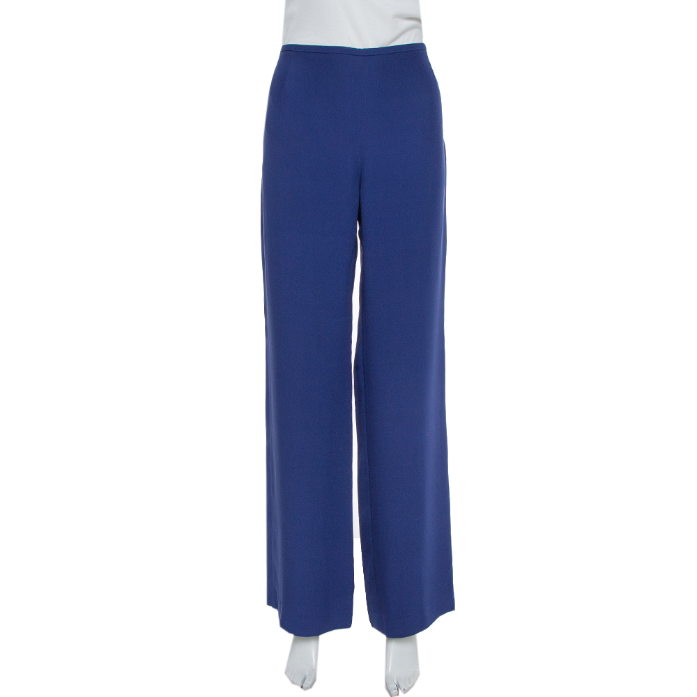 luxury-women-armani-collezioni-used-clothes-p366683-002 Armani Collezioni Dark Blue Crepe Wide Leg Trousers M