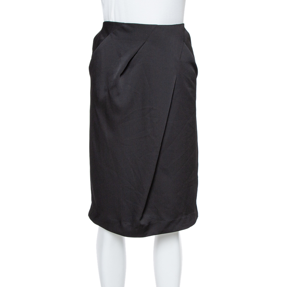 luxury-women-armani-collezioni-used-clothes-p374039-006 Armani Collezioni Black Georgette Draped Knee Length Skirt L