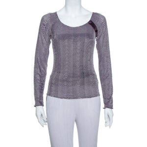Armani Collezioni Purple Wave Pattern Knit button Detail Top S