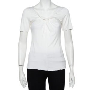 Armani Collezioni White Knit Draped Neck Detail Top M