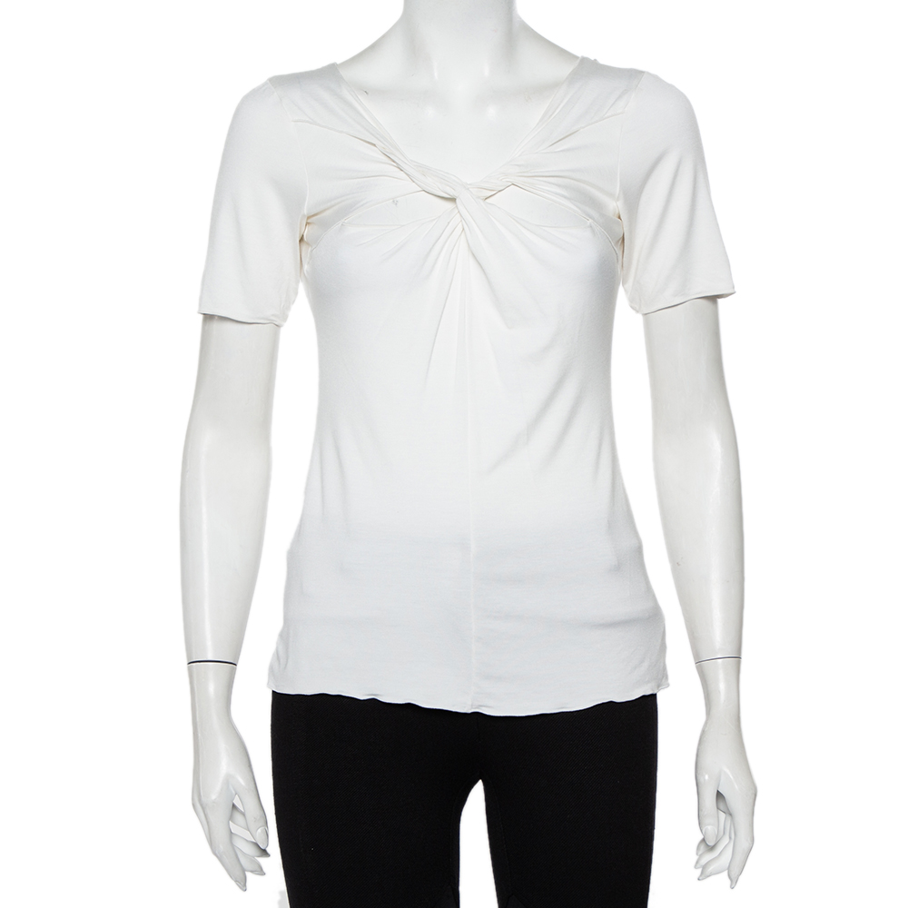 luxury-women-armani-collezioni-used-clothes-p461901-004 Armani Collezioni White Knit Draped Neck Detail Top M