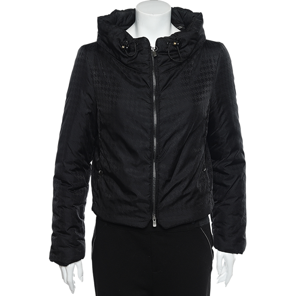 luxury-women-armani-collezioni-used-clothes-p563285-006-2 Armani Collezioni Black Synthetic Concealed Hood Detail Zip Front Jacket M