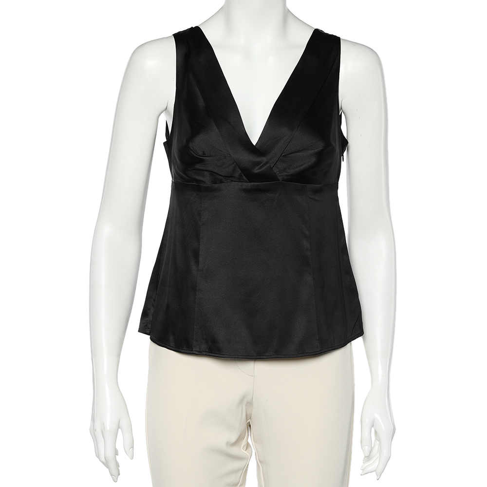 luxury-women-armani-collezioni-used-clothes-p606556-004-2 Armani Collezioni Black Silk Satin Sleeveless Top M