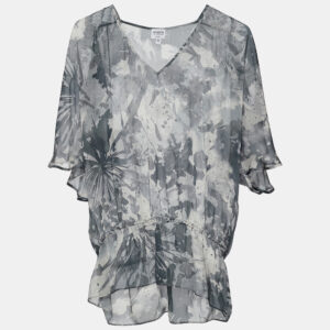 Armani Collezioni Grey Abstract Print Silk Sheer Blouse M