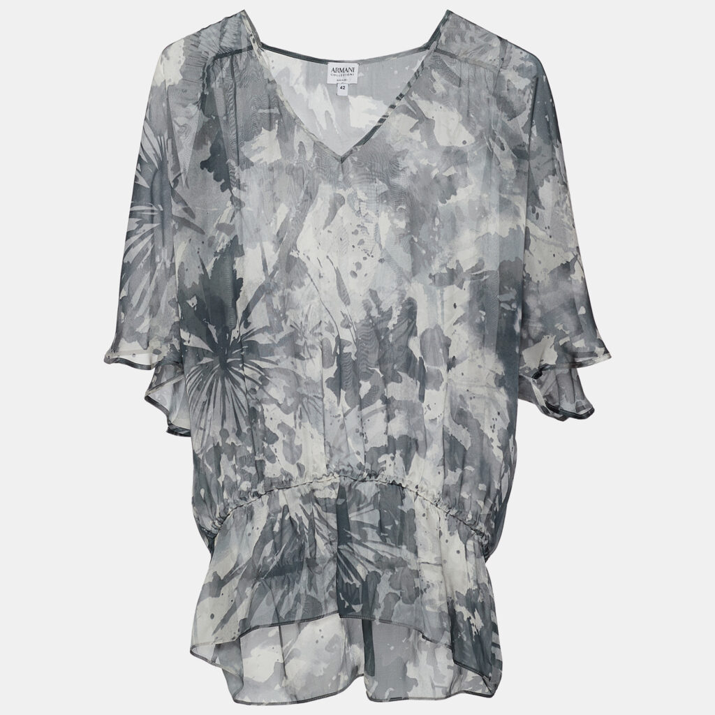 luxury-women-armani-collezioni-used-clothes-p713993-001-1 Armani Collezioni Grey Abstract Print Silk Sheer Blouse M