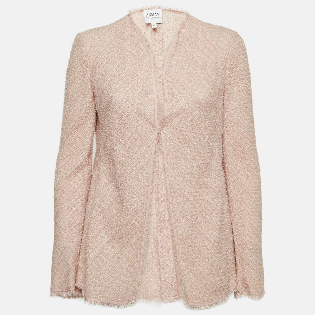 luxury-women-armani-collezioni-used-clothes-p970346-002 Armani Collezioni Pink Tweed Raw Edge Detail Cardigan L