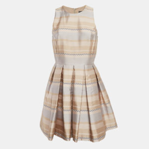 Armani Exchange Beige Stripe Crepe Pleated Mini Dress M