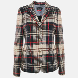 Armani Jeans Navy Blue/Multicolor Tweed Button Front Jacket M