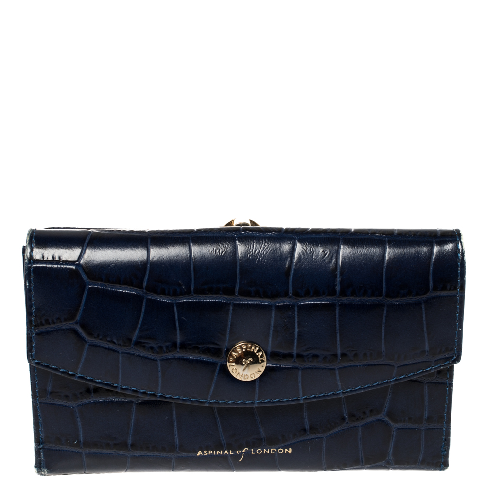 luxury-women-aspinal-of-london-used-handbags-p417695-012 Aspinal Of London Blue Crocodile Embossed Leather Bifold Wallet