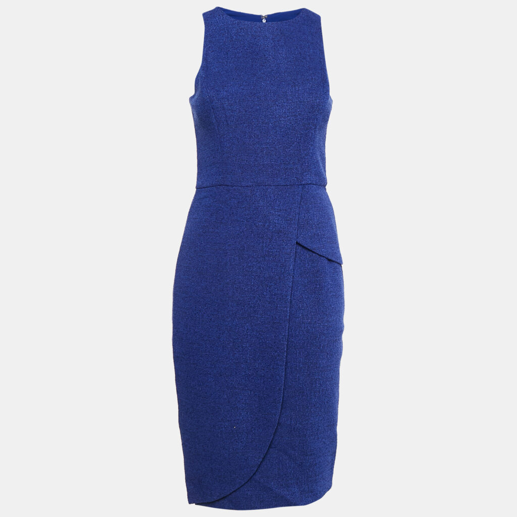 Badgley Mischka Blue Tweed Sleeveless Short Dress S
