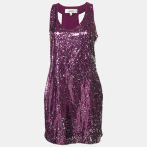 Badgley Mischka Purple Sequin Crepe Sleeveless Mini Dress S