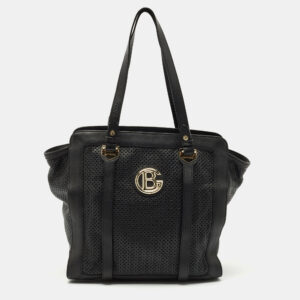 Baldinini Black Perforated Leather Logo Tote