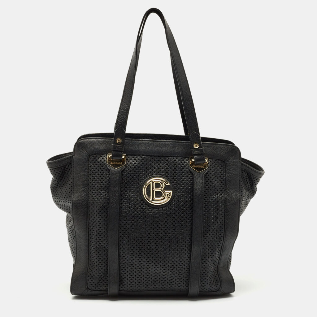 luxury-women-baldinini-used-handbags-p1167087-001 Baldinini Black Perforated Leather Logo Tote