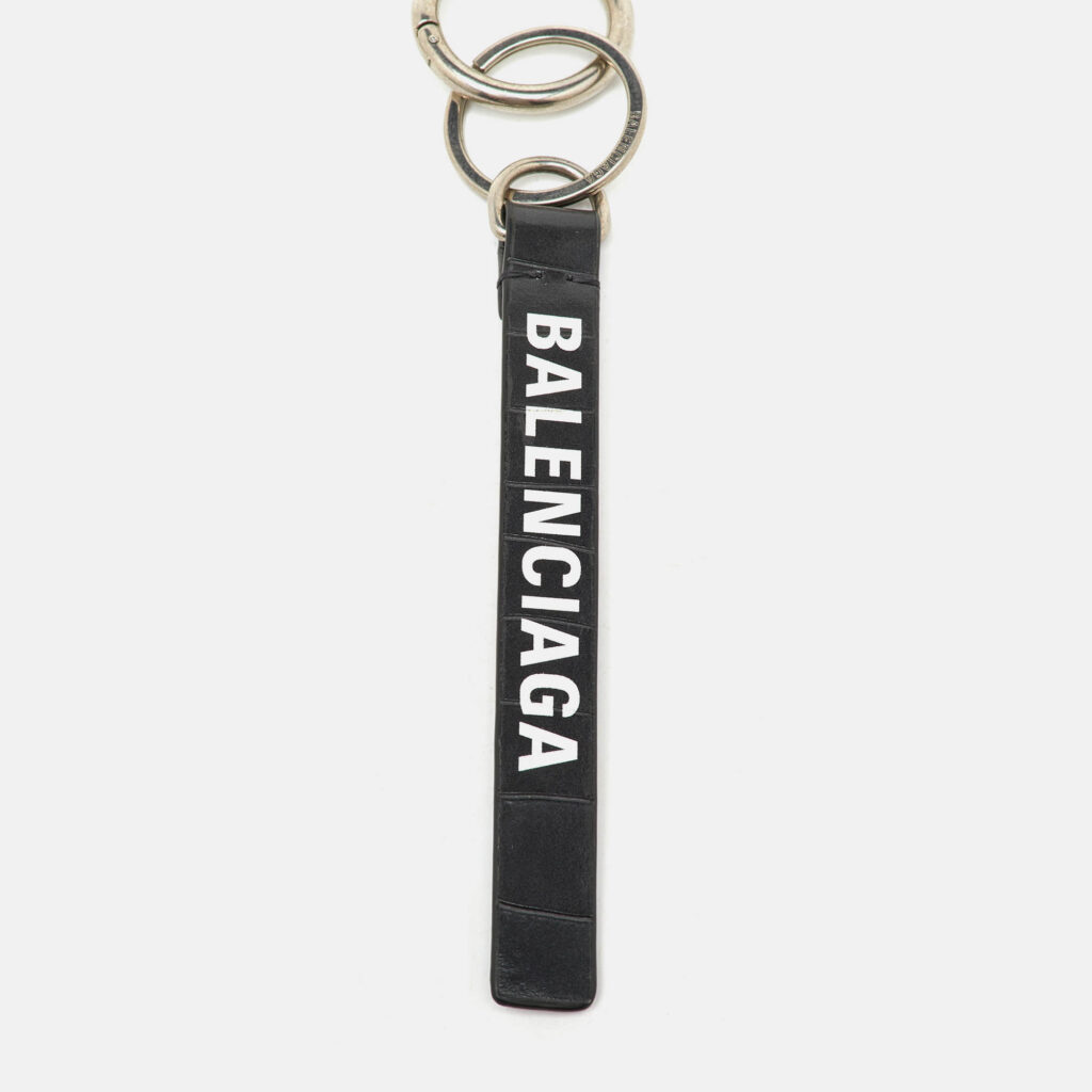luxury-women-balenciaga-new-accessories-p1141688-003 Balenciaga Dark Grey Crocodile Embossed Leather Logo Key Chain