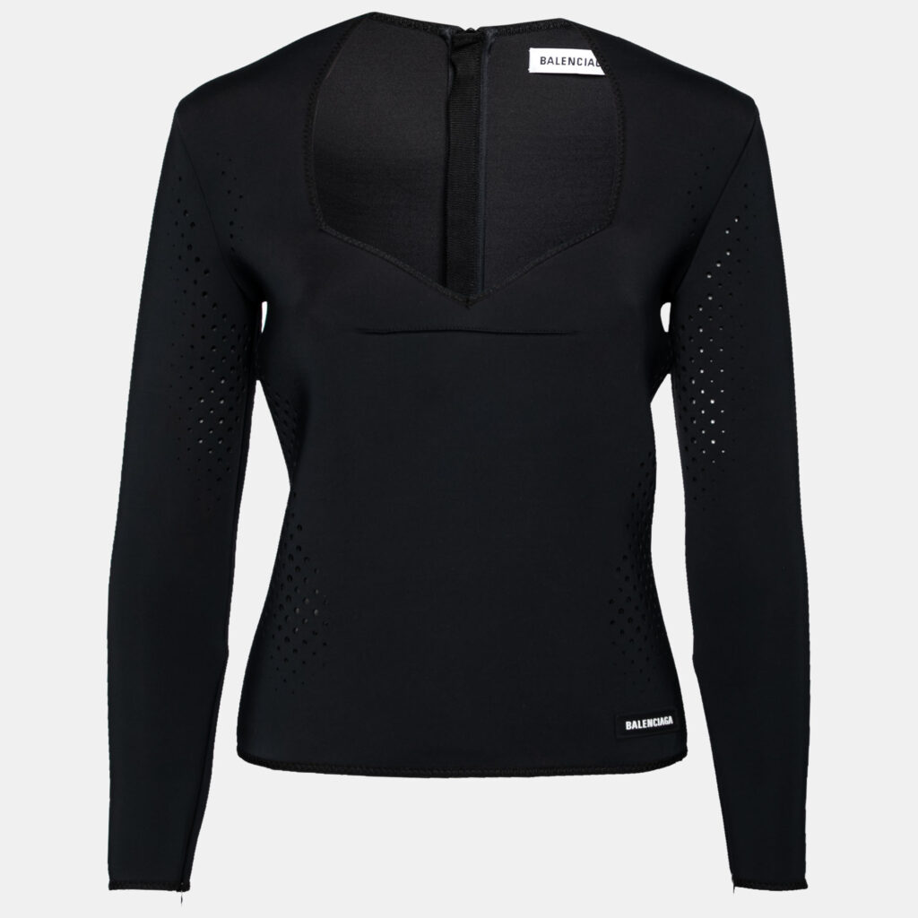luxury-women-balenciaga-new-clothes-p631436-001-1 Balenciaga Black Perforated Neoprene Piaf Top M