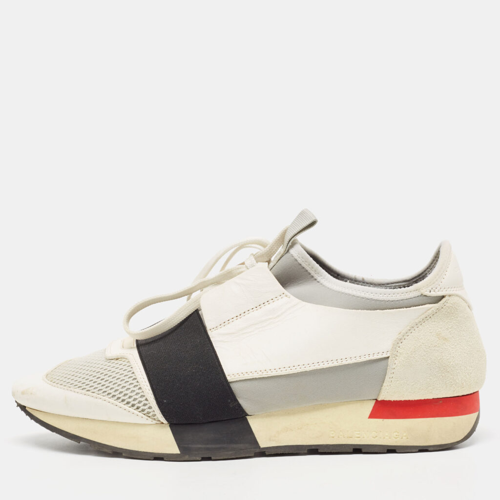 luxury-women-balenciaga-new-shoes-p918382-010 Balenciaga White/Grey Leather and Mesh Race Runner Sneakers Size 39