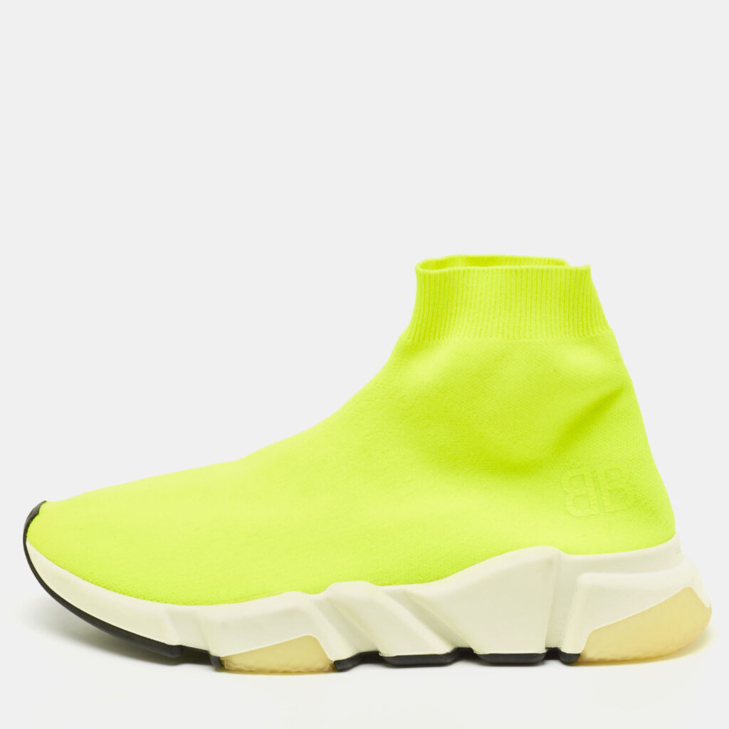 luxury-women-balenciaga-new-shoes-p921027-010 Balenciaga Neon Yellow Knit Fabric Speed Trainer Sneakers Size 39