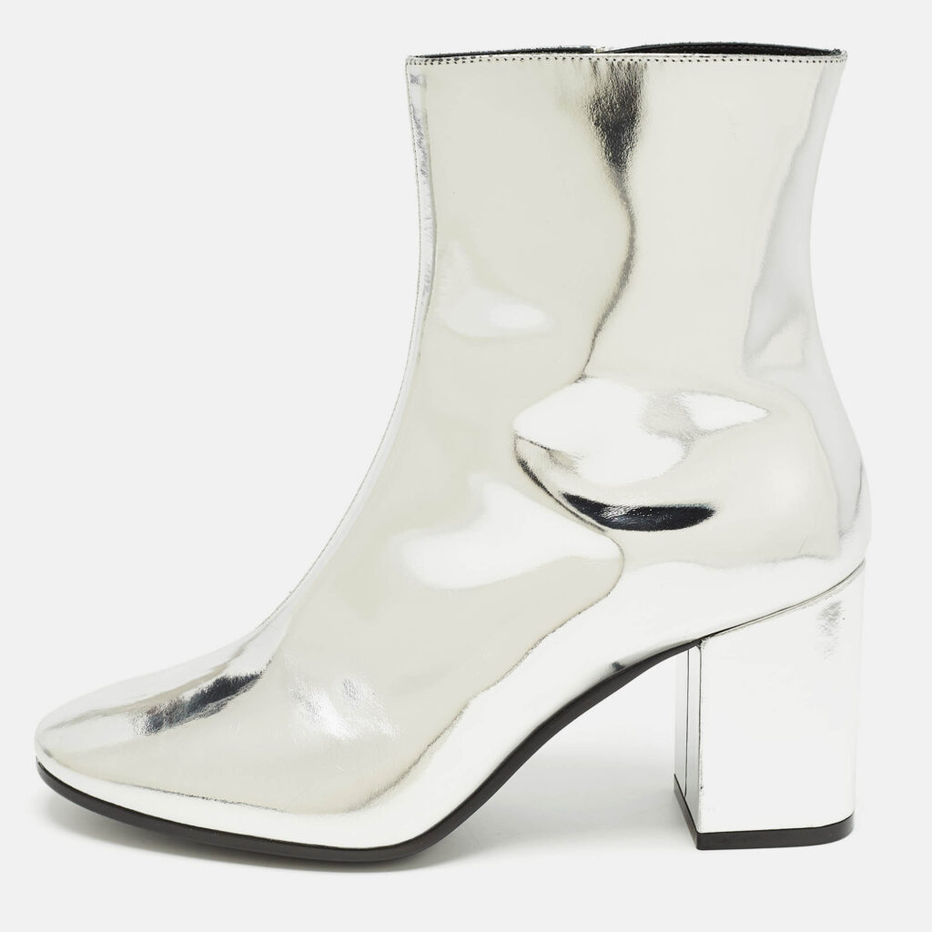 luxury-women-balenciaga-new-shoes-p953044-010 Balenciaga Silver Patent Leather Zip Ankle Boots Size 36